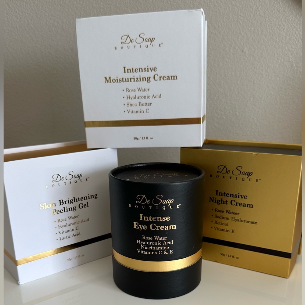 De Soap Skincare Set Collection Moisturizing, Peel Gel, Eye Cream & Night Cream